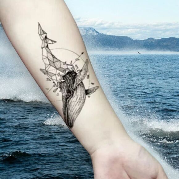 Whale Geometric Design Temporary Tattoo Dr. Woo Inspired - NEW - Picture 1 of 4